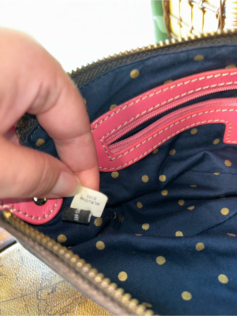 Vintage Kate Spade Mini Bag Brown Canvas with Pink Leather Trim & HelloKitty Tag - Picture 12 of 16